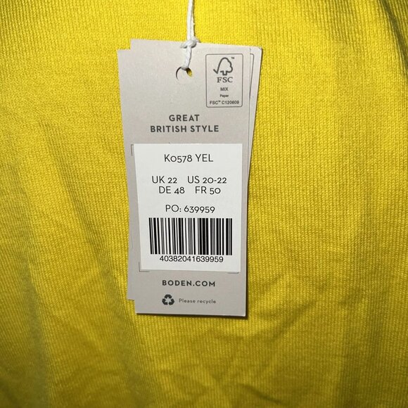 NEW NWT Boden Embroidered Blouson Cardigan in Lemon Fizz Size US 20 22 new - Picture 8 of 15